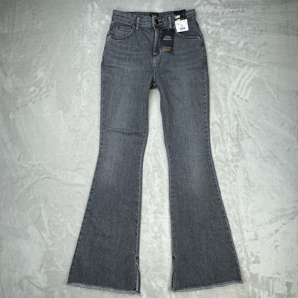 Lee Heritage Inspired Flare Jeans High Rise Denim Slit‎ Hem Dusty Black Size 4 - Picture 1 of 12